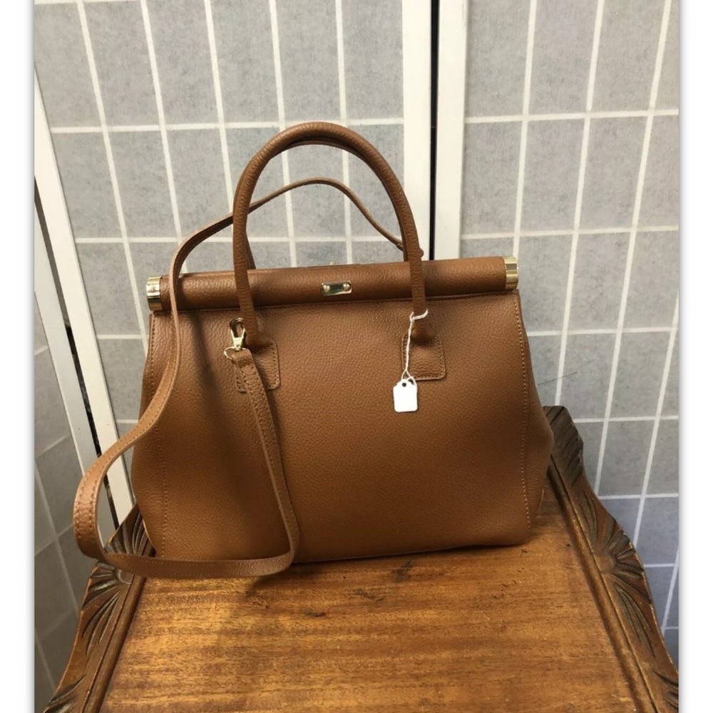 Bag, satchel style, brown, new, genuine leather.: